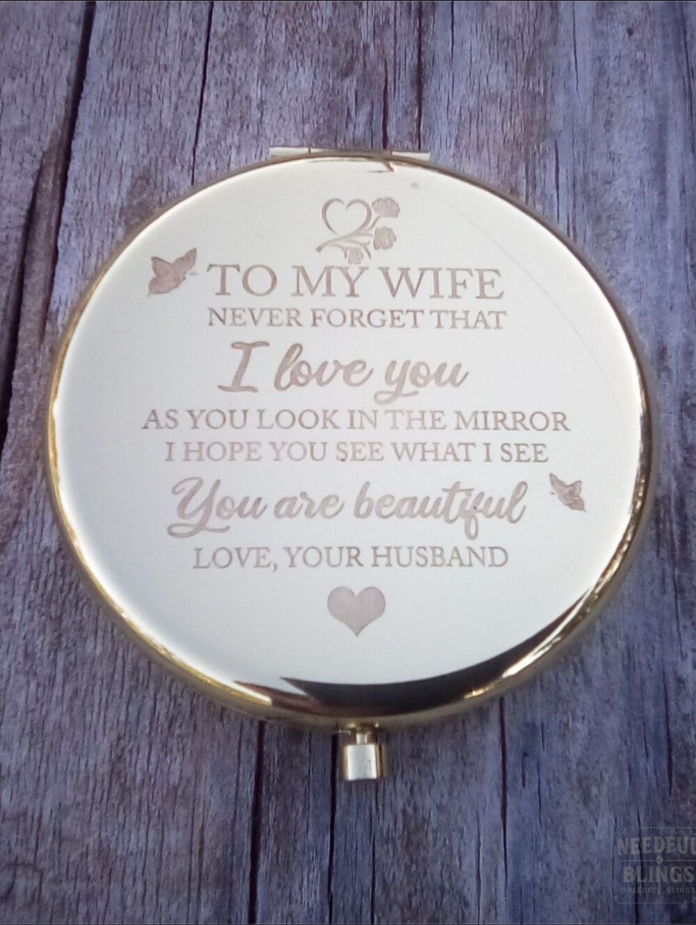 To My Wife Gold Tone Compact Mirror Purse Mirror Gift